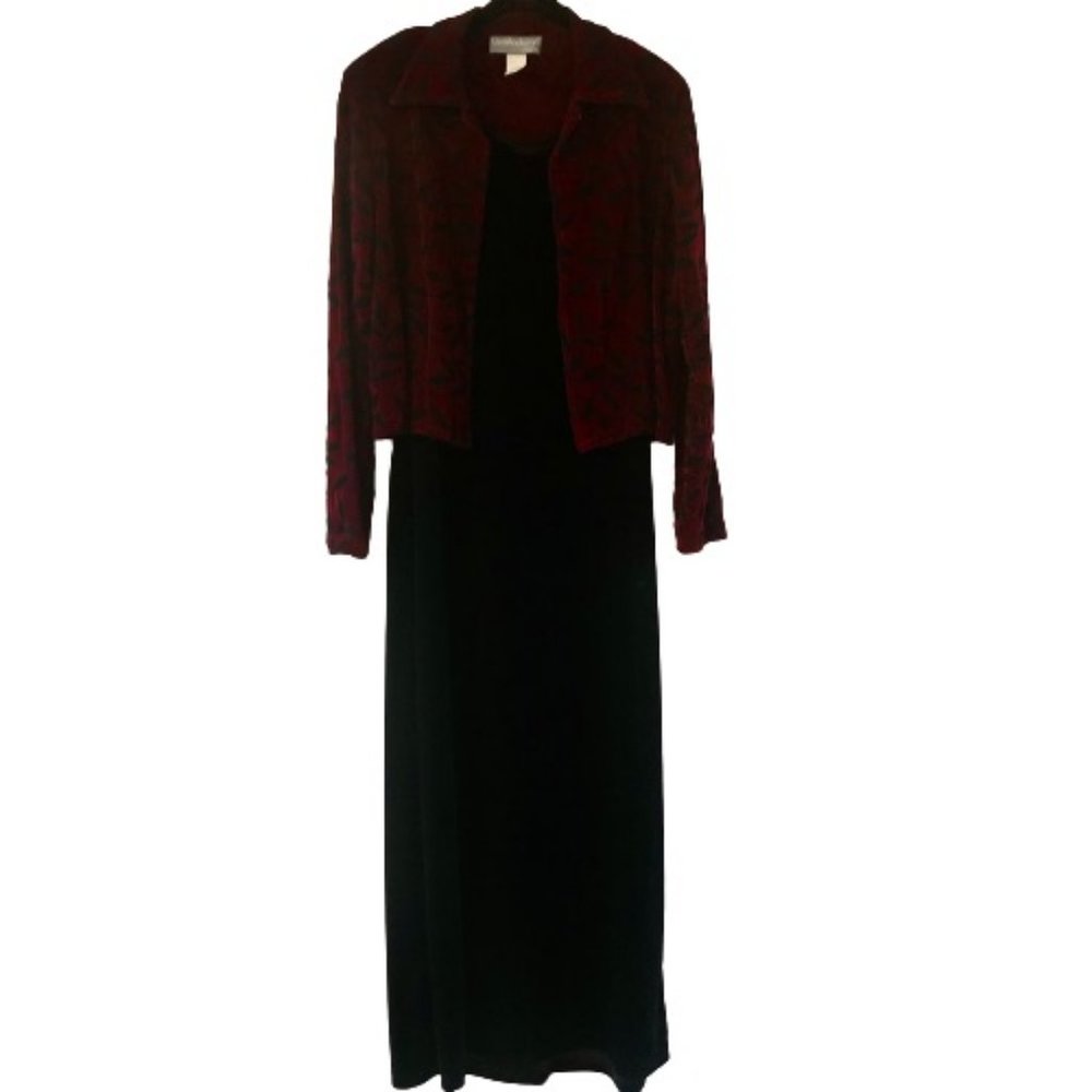 Carol Anderson Vintage Black Sleeveless Velvet Long Dress with Floral Jacket - Picture 14 of 15